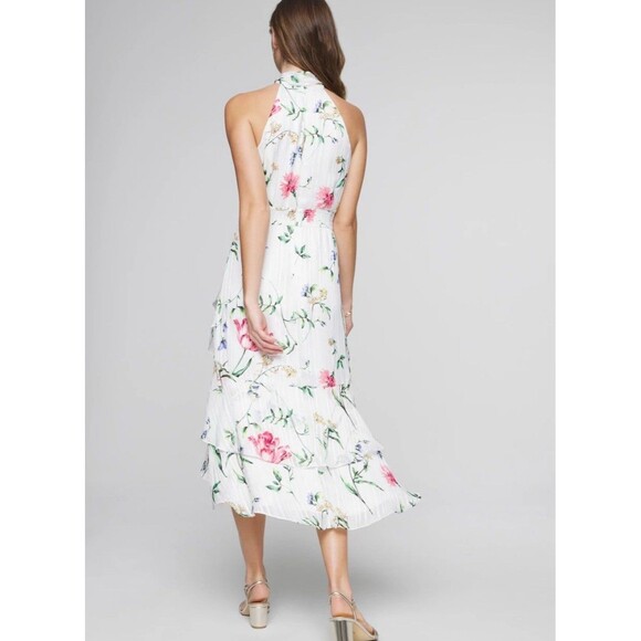 NEW WHITE HOUSE BLACK MARKET WHBM RUFFLE HALTER MIDI DRESS SZ 6 - Picture 2 of 7